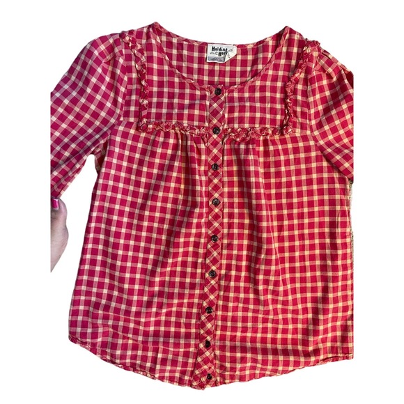 Anthropologie Holding Horses Plaid Button Up Shirt Top Ruffle Size 2 - Picture 3 of 12